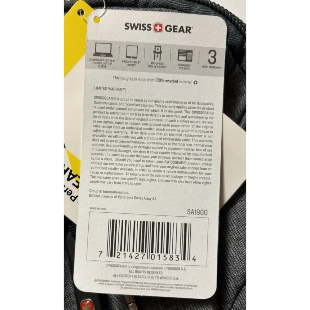 Swissgear Scansmart S1900 TSA Approved Laptop Backpack - Gray/Black